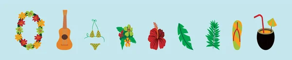 Set Von Hawaiianischen Cartoon Ikone Design Vorlage Mit Verschiedenen Modellen — Stockvektor