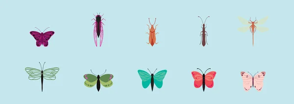 Conjunto Insectos Icono Dibujos Animados Plantilla Diseño Con Varios Modelos — Vector de stock