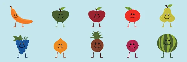 Conjunto Desenho Animado Personagem Frutas Modelo Design Ícone Com Vários — Vetor de Stock