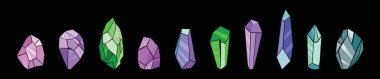 Çeşitli modellerle birlikte mineral karikatür tasarım şablonu. modern vektör çizimi siyah arkaplanda izole edildi