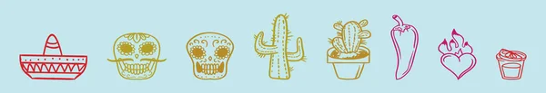 Conjunto Elemento Mexicano Plantilla Diseño Icono Dibujos Animados Con Varios — Vector de stock