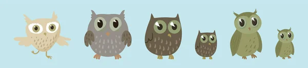 Set Owl Cartoon Icon Design Template Various Models Modern Vector — Stock Vector