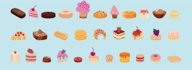 Pasta karikatür ikonu tasarım şablonu ve çeşitli modeller. modern vektör çizimi siyah arkaplanda izole edildi