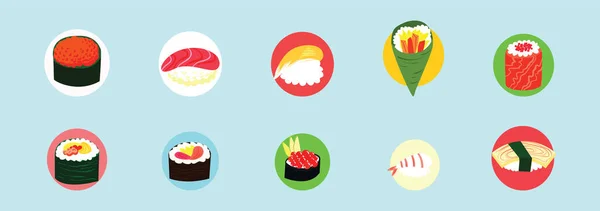 Set Von Sushi Food Cartoon Design Vorlage Mit Verschiedenen Modellen — Stockvektor