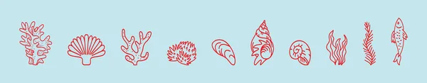 様々なモデルの海の生き物の漫画のアイコンデザインテンプレートのセット 青の背景に隔離された現代のベクターイラスト — ストックベクタ