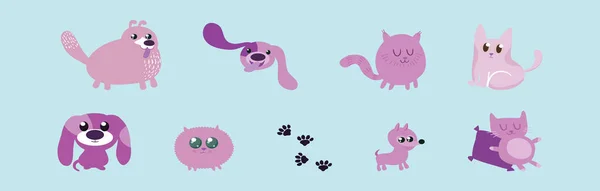 Ensemble Chiots Chatons Dessin Animé Icône Modèle Conception Avec Divers — Image vectorielle