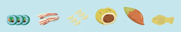 Ensemble Coréen Nourriture Dessin Animé Icône Modèle Conception Avec Divers — Image vectorielle