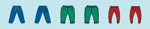 Conjunto Pantalones Chándal Plantilla Diseño Icono Dibujos Animados Con Varios — Vector de stock