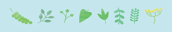 様々なモデルの葉の漫画のアイコンデザインテンプレートを持つ植物のセット 青の背景に隔離された現代のベクターイラスト — ストックベクタ