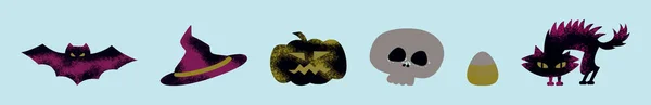 Conjunto Elementos Halloween Plantilla Diseño Icono Dibujos Animados Con Varios — Vector de stock