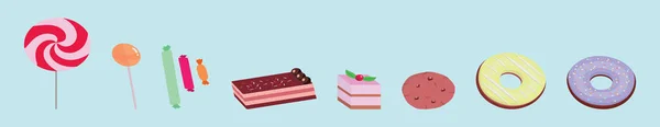 Set Sweets Dessert Food Cartoon Icon Design Template Various Models — Stock Vector