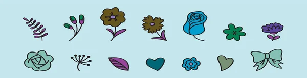 Σύνολο Λουλούδι Και Αφήνει Στοιχεία Εικονίδιο Κινουμένων Σχεδίων Πρότυπο Σχεδιασμού — Διανυσματικό Αρχείο