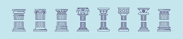 Conjunto Columna Romana Plantilla Diseño Icono Dibujos Animados Con Varios — Vector de stock