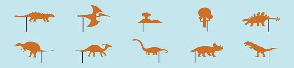 Set Der Schattenpuppe Der Dinosaurier Zeichentrick Ikone Design Vorlage Mit — Stockvektor