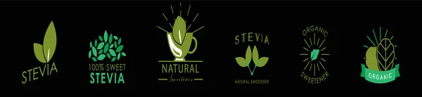 Conjunto Stevia Logotipo Dibujos Animados Icono Plantilla Diseño Con Varios — Vector de stock