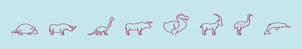 Set Ausgestorbener Animal Cartoon Symbole Mit Verschiedenen Modellen Moderne Vektordarstellung — Stockvektor