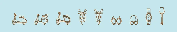 Conjunto Plantillas Diseño Iconos Dibujos Animados Scooter Con Varios Modelos — Vector de stock