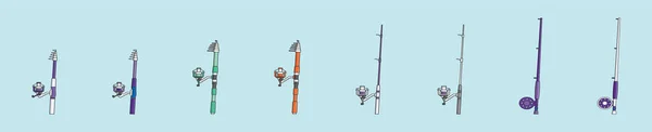 Set Von Angelrute Cartoon Ikone Design Vorlage Mit Verschiedenen Modellen — Stockvektor