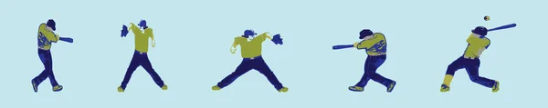 Набор Бейсболист Мультфильм Иконка Дизайн Шаблон Различными Моделями Современная Векторная — стоковый вектор