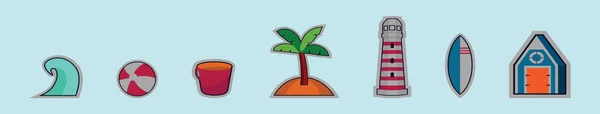 Conjunto Dibujos Animados Papel Playa Plantilla Diseño Icono Con Varios — Archivo Imágenes Vectoriales