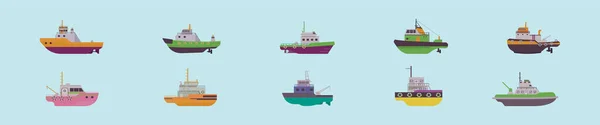 Készlet Vontatóhajó Rajzfilm Ikon Design Sablon Különböző Modellek Modern Vektor — Stock Vector