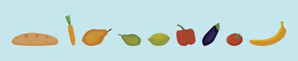 一套健康食品卡通图标设计模板与各种型号 蓝色背景上孤立的现代矢量图解 — 图库矢量图片