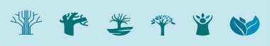 Çeşitli modellerle ağaç logosu simge dizayn şablonu. modern vektör illüstrasyonu mavi arkaplanda izole edildi