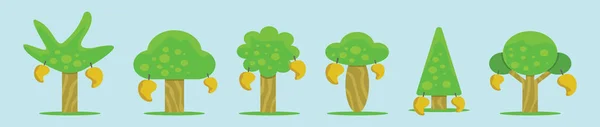 Conjunto Árbol Mango Plantilla Diseño Icono Dibujos Animados Con Varios — Vector de stock