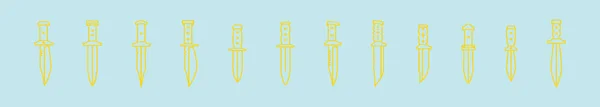 様々なモデルの銃剣漫画のアイコンデザインテンプレートのセット 青の背景に隔離された現代のベクターイラスト — ストックベクタ