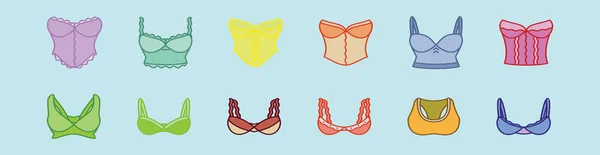 Conjunto Plantilla Diseño Iconos Dibujos Animados Bustier Con Varios Modelos — Archivo Imágenes Vectoriales