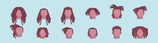 様々なモデルの男性のヘアスタイル漫画のアイコンデザインテンプレートをドレッドのセット 青の背景に隔離された現代のベクターイラスト — ストックベクタ