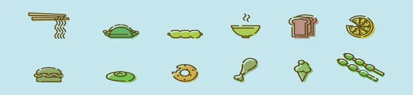 Conjunto Alimentos Aperitivos Plantilla Diseño Icono Dibujos Animados Con Varios — Vector de stock