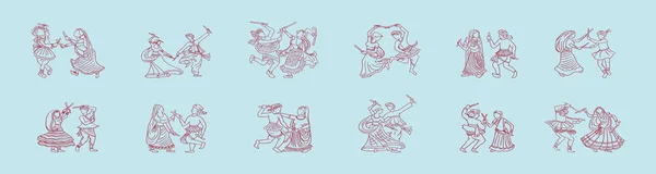 Conjunto India Garba Danza Icono Dibujos Animados Plantilla Diseño Con — Archivo Imágenes Vectoriales