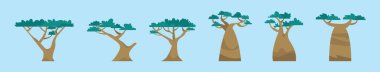 Baobab çizgi film ikonu tasarım şablonu ve çeşitli modeller. modern vektör illüstrasyonu mavi arkaplanda izole edildi