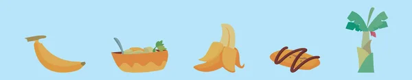 一套香蕉树卡通图标设计模板与各种型号 蓝色背景上孤立的现代矢量图解 — 图库矢量图片