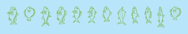 Σύνολο Του Προτύπου Σχεδίασης Εικονίδιο Ψάρια Κινουμένων Σχεδίων Διάφορα Μοντέλα — Διανυσματικό Αρχείο