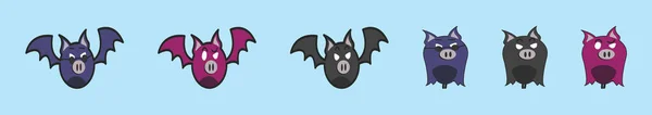 Conjunto Murciélago Mascota Icono Dibujos Animados Plantilla Diseño Con Varios — Vector de stock