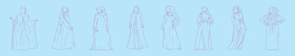 Set Von Abaya Mode Cartoon Ikone Design Vorlage Mit Verschiedenen — Stockvektor