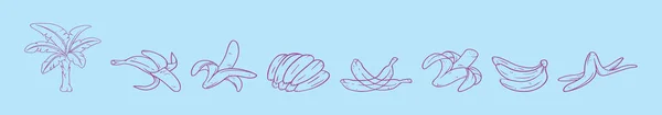 様々なモデルのバナナフルーツ漫画アイコンデザインテンプレートのセット 青の背景に隔離された現代のベクターイラスト — ストックベクタ