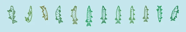 Σύνολο Του Muskie Ψάρια Κινούμενο Σχέδιο Εικονίδιο Διάφορα Μοντέλα Σύγχρονη — Διανυσματικό Αρχείο