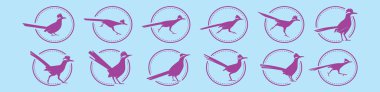 set of roadrunner cartoon icon design template with various models. modern vector illustration isolated on blue background clipart