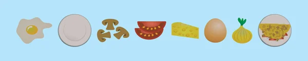 食料のセットだ 様々なモデルの漫画アイコンデザインテンプレート 青の背景に隔離された現代のベクターイラスト — ストックベクタ