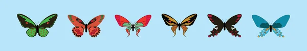 様々なモデルの蝶の漫画のアイコンデザインテンプレートのセット 青の背景に隔離された現代のベクターイラスト — ストックベクタ
