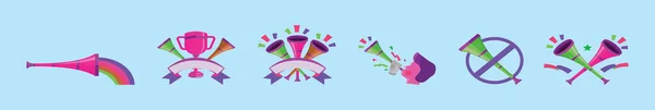 Conjunto Celebración Vuvuzela Icono Dibujos Animados Plantilla Diseño Con Varios — Archivo Imágenes Vectoriales