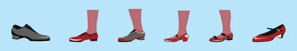 一套踢脚鞋卡通图标设计模板与各种型号 蓝色背景上孤立的现代矢量图解 — 图库矢量图片