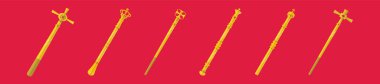set of sceptre cartoon icon design template with various models. modern vector illustration isolated on red background clipart