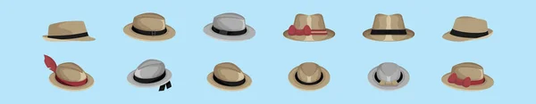Набор Панама Шляпа Мультфильм Иконка Дизайн Шаблон Различными Моделями Современная — стоковый вектор
