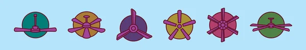 Conjunto Ventilador Techo Plantilla Diseño Icono Dibujos Animados Con Varios — Vector de stock