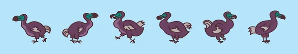 様々なモデルのDodo鳥の漫画のアイコンデザインテンプレートのセット 青の背景に隔離された現代のベクターイラスト — ストックベクタ