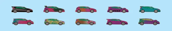 Uppsättning Ford Fiesta Tecknad Ikon Design Mall Med Olika Modeller Royaltyfria illustrationer